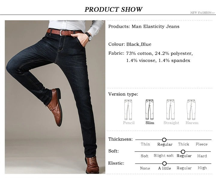 Men Black Jeans Elastic Slim