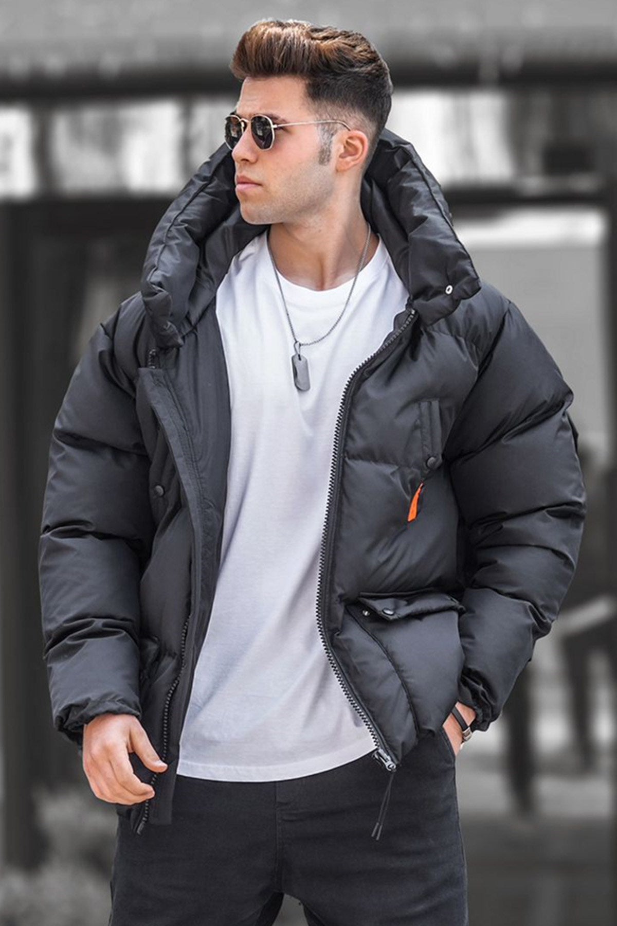 Black Inflatable Coat Pocket Detailed 5129