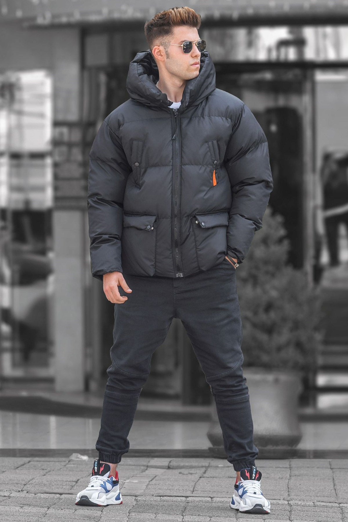 Black Inflatable Coat Pocket Detailed 5129