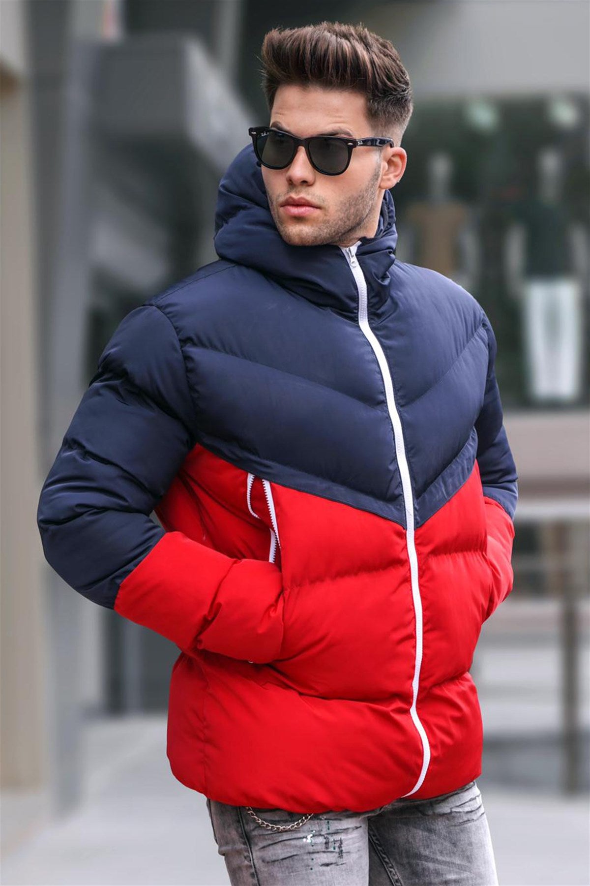 Navy Blue Inflatable Men's Coat 5700