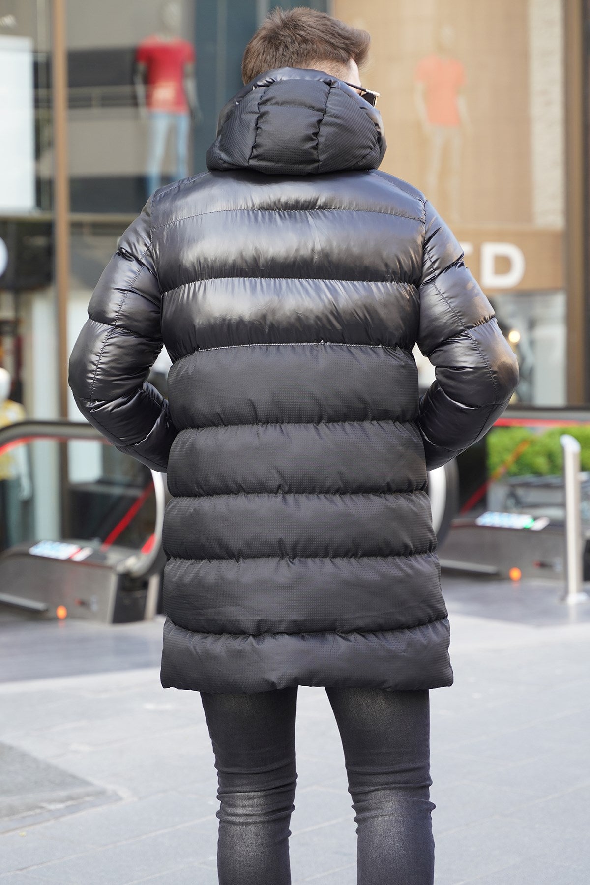 Black Pocket Detailed Hooded Inflatable Coat 5742