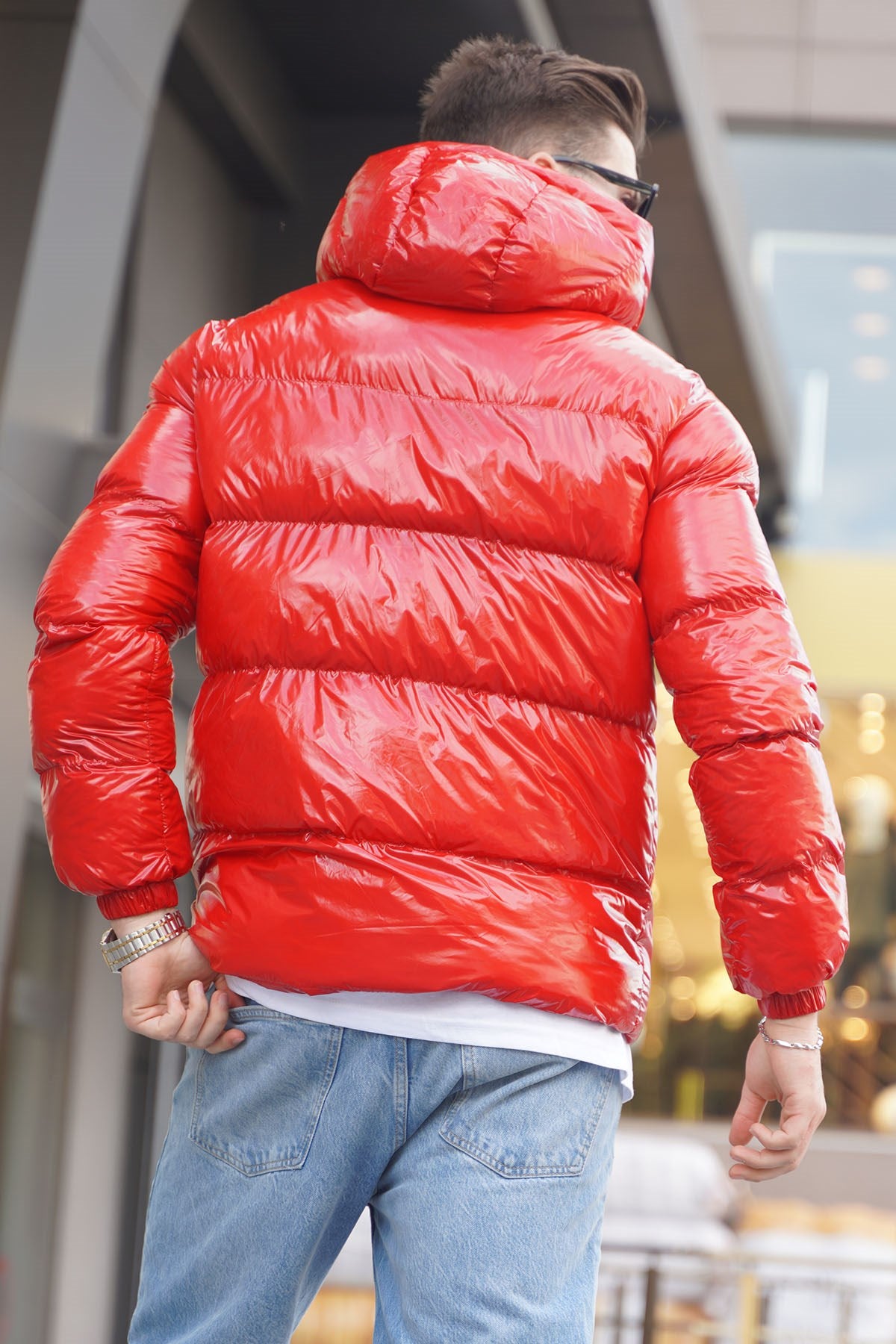 Red Glossy Basic Pocket Detailed Inflatable Coat 5994