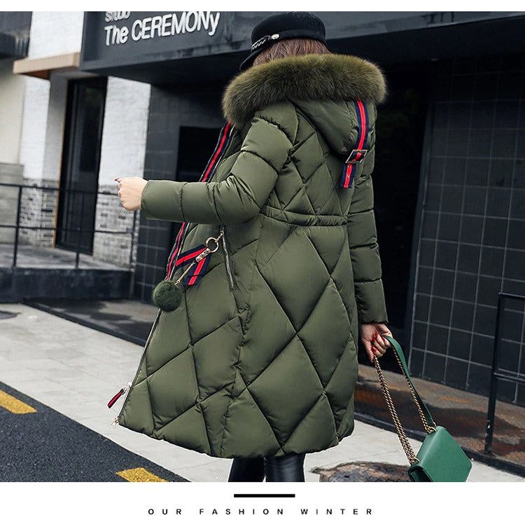 fur winter slim long coat thickened parka women
