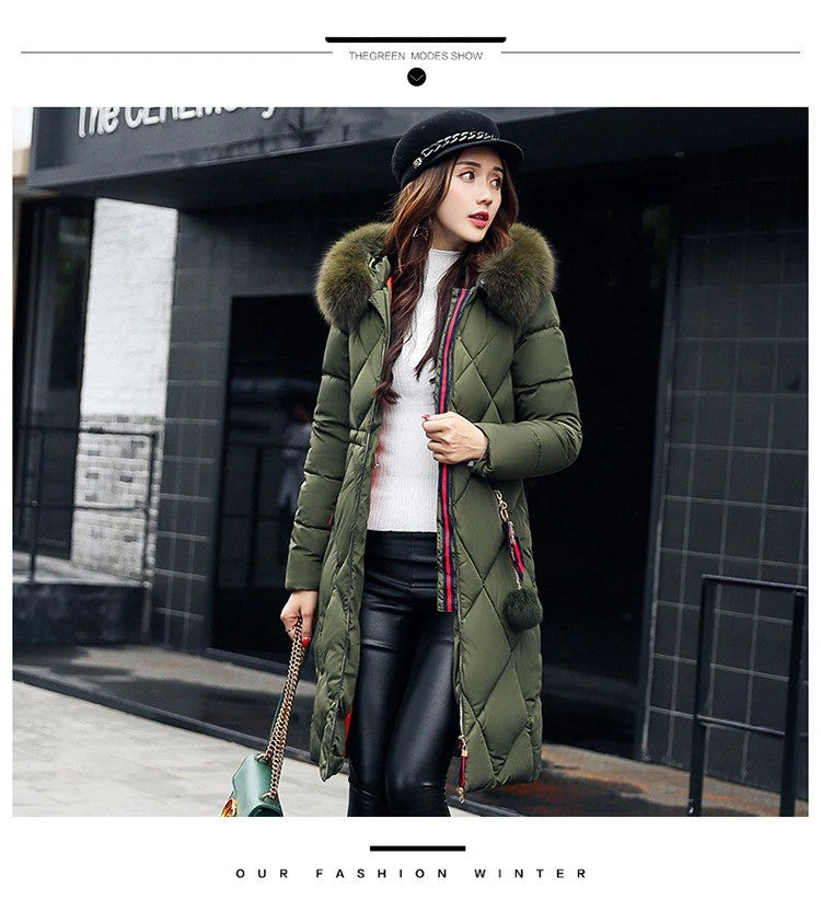 fur winter slim long coat thickened parka women