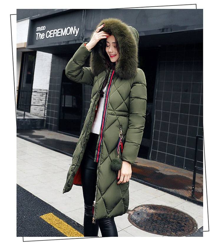 fur winter slim long coat thickened parka women