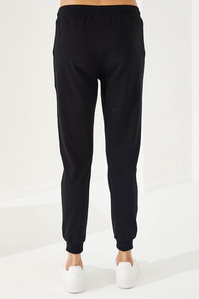 Black Women's Half Zipper Standing Collar Comfortable Form Cuffed Tracksuit Suit