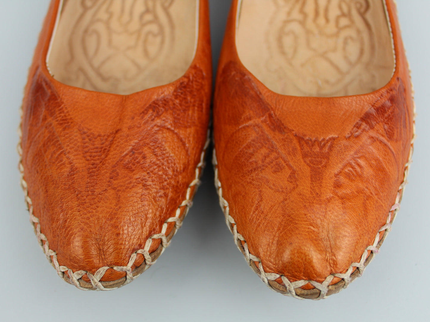 Orange Leather Shoe - Women - Handmade