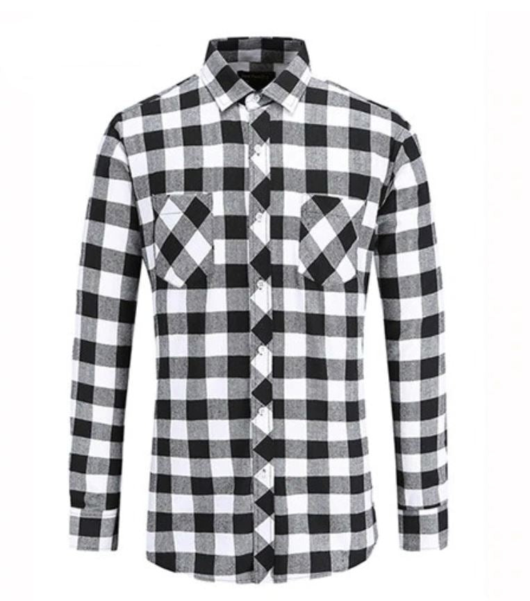 Mens Plaid Cotton Shirt Long Sleeve