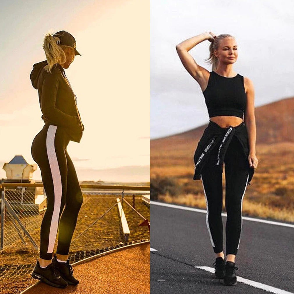 Sport Sweatpants - High Waist Side Striped
