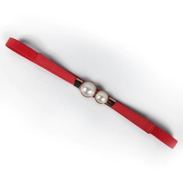 Women Double Pearl Belt Leather