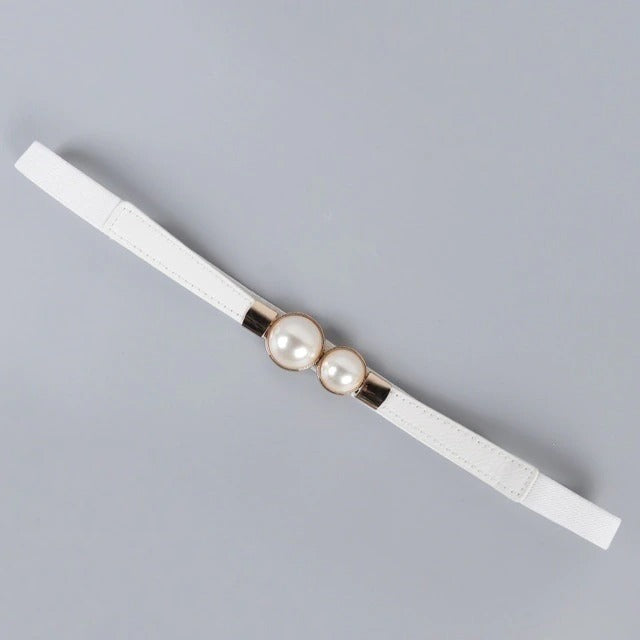 Women Double Pearl Belt Leather