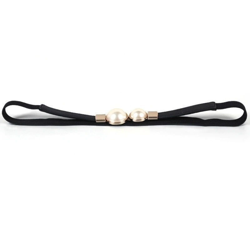 Women Double Pearl Belt Leather