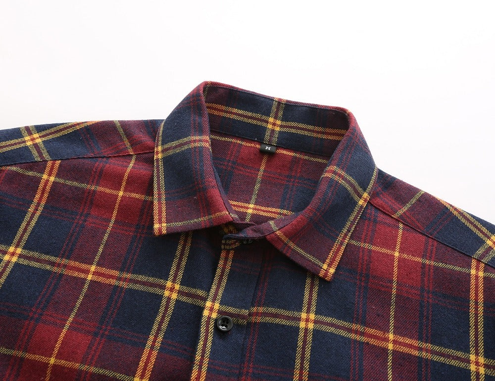 Mens Plaid Cotton Shirt Long Sleeve