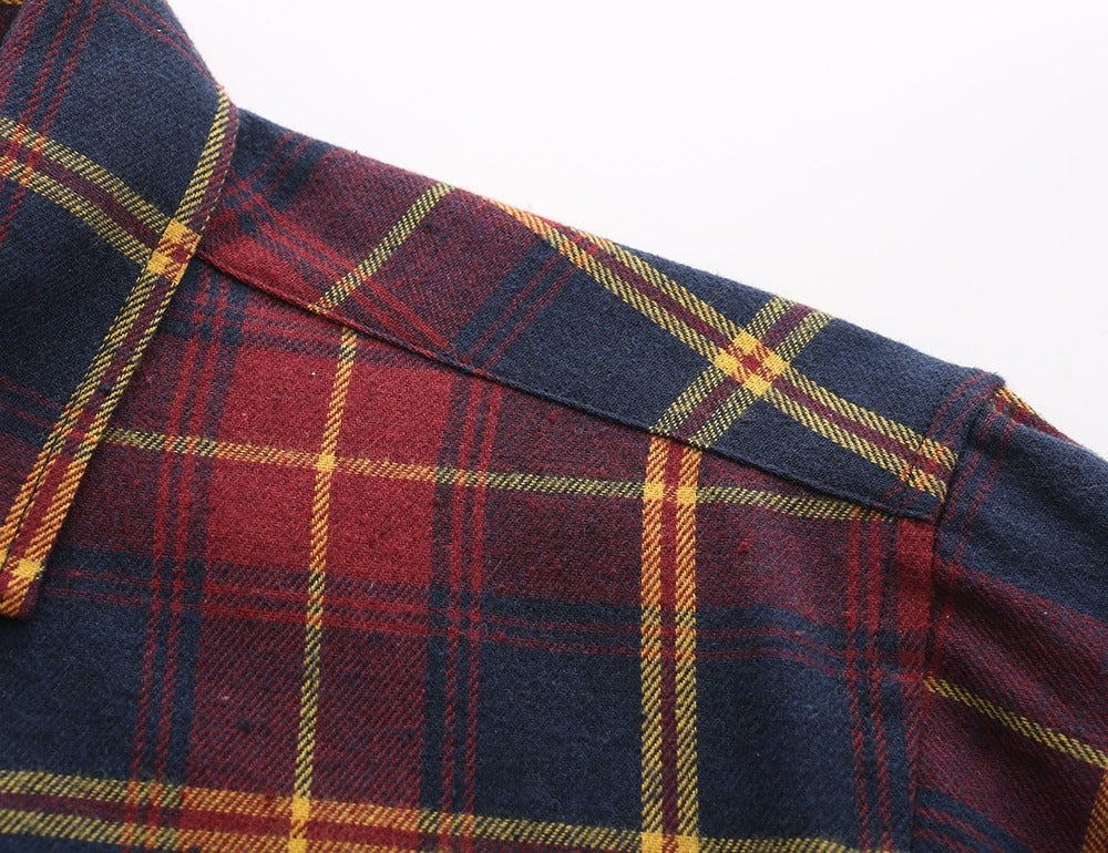 Mens Plaid Cotton Shirt Long Sleeve