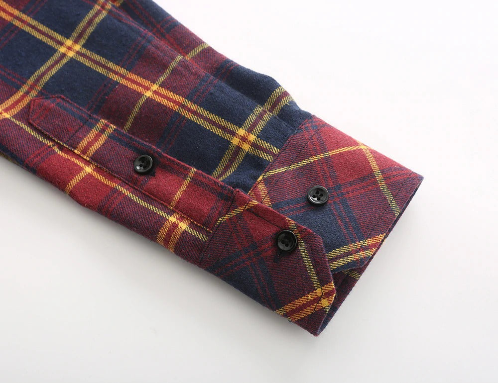 Mens Plaid Cotton Shirt Long Sleeve