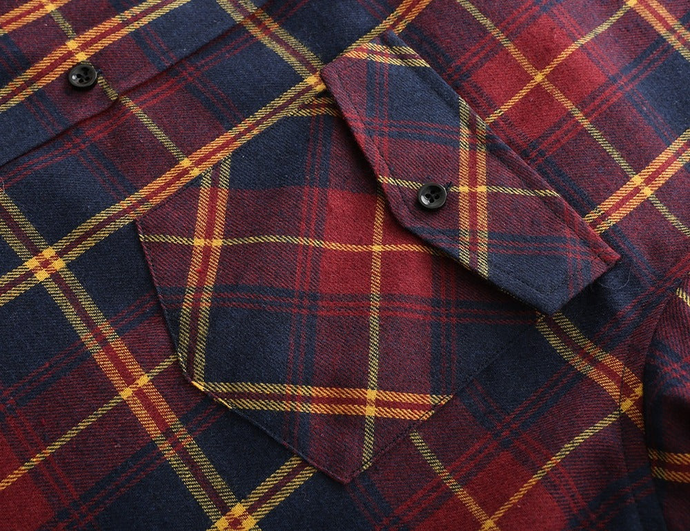 Mens Plaid Cotton Shirt Long Sleeve