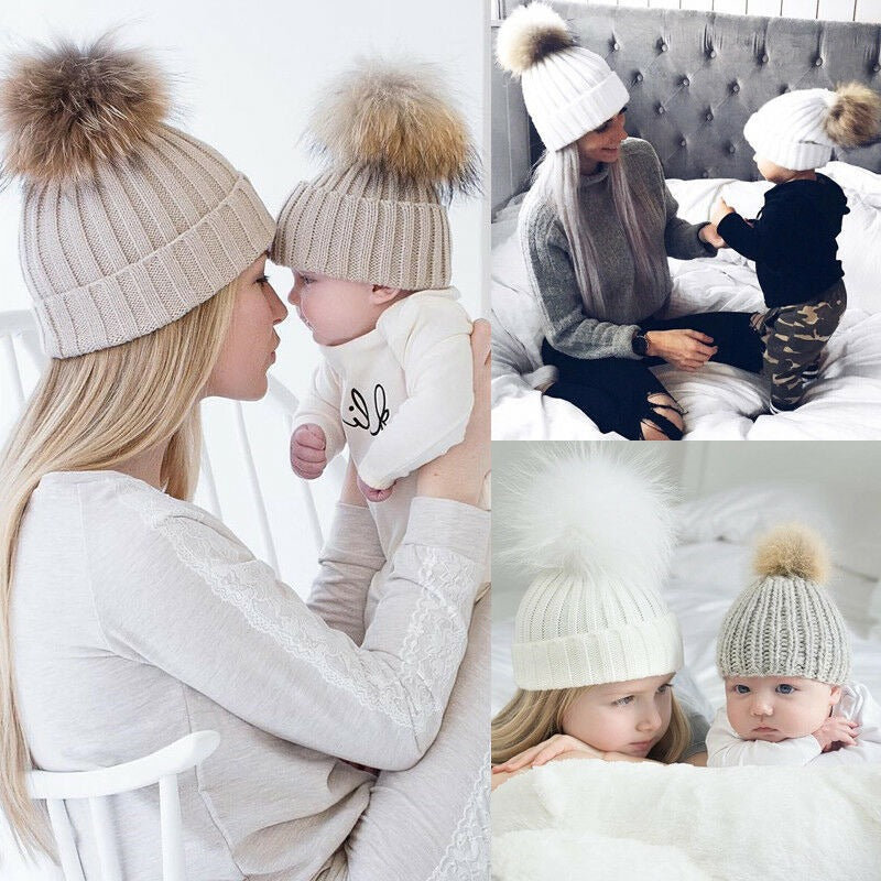 Infant Boy Girl Mom Winter Knit Warm Soft Beanie