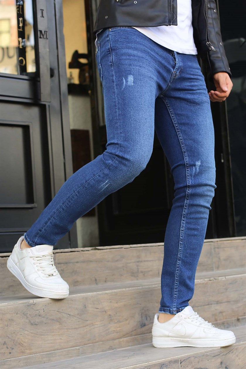 Navy Blue Patterned Slim Fit Jean - Made in Turkey