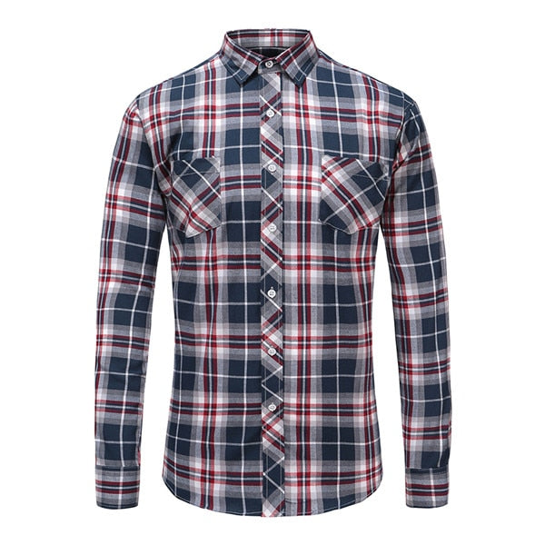 Mens Plaid Cotton Shirt Long Sleeve
