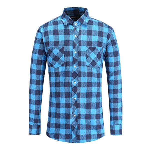 Mens Plaid Cotton Shirt Long Sleeve