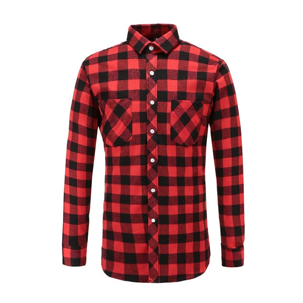 Mens Plaid Cotton Shirt Long Sleeve