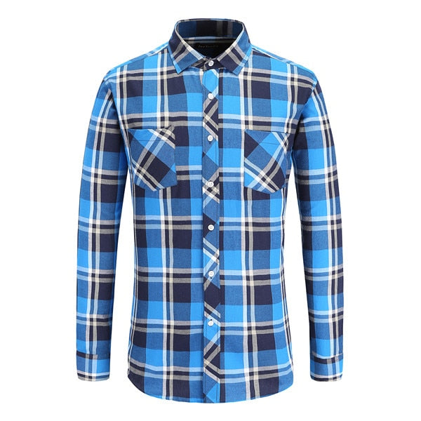 Mens Plaid Cotton Shirt Long Sleeve