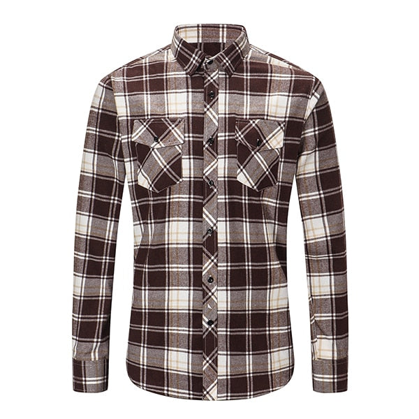 Mens Plaid Cotton Shirt Long Sleeve