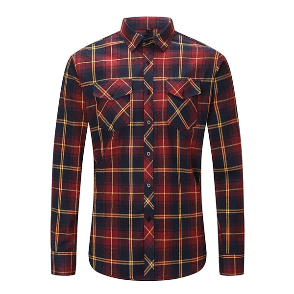 Mens Plaid Cotton Shirt Long Sleeve