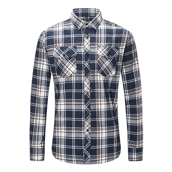 Mens Plaid Cotton Shirt Long Sleeve