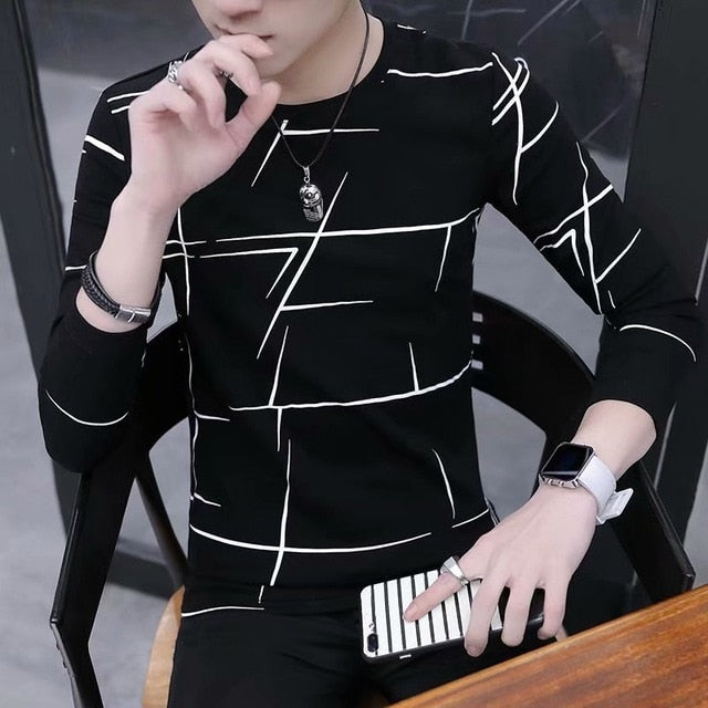 Men Long Sleeve T-shirt Stripe