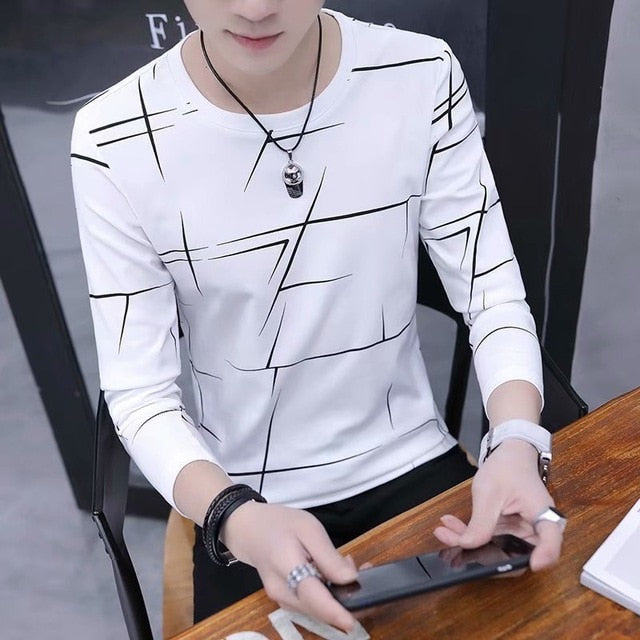 Men Long Sleeve T-shirt Stripe