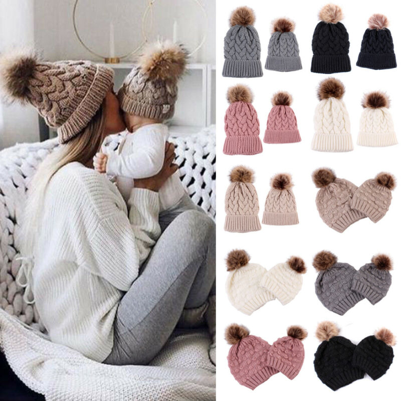 Infant Boy Girl Mom Winter Knit Warm Soft Beanie