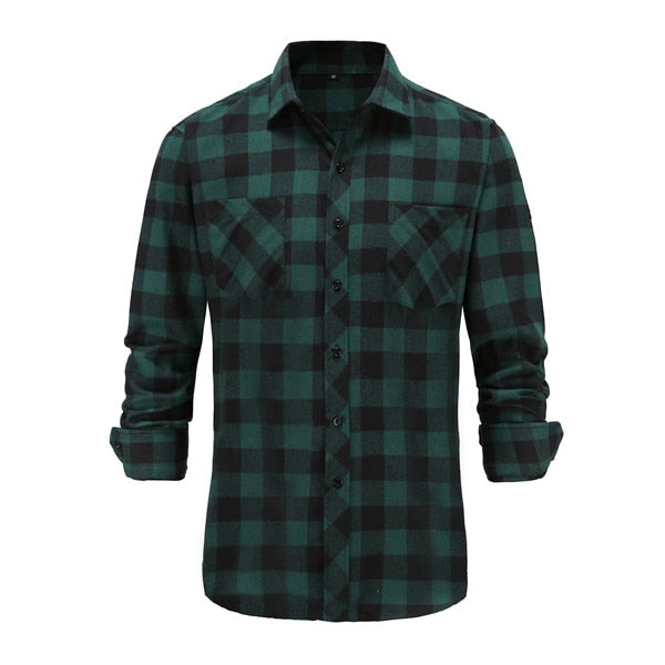 Mens Plaid Cotton Shirt Long Sleeve