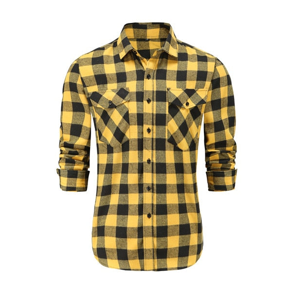 Mens Plaid Cotton Shirt Long Sleeve
