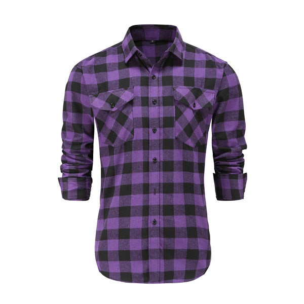 Mens Plaid Cotton Shirt Long Sleeve