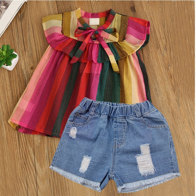 Girls T-shirt+ Jeans Clothing Set