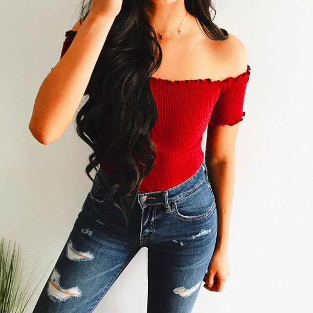 Fashion Slim Off Shoulder Top