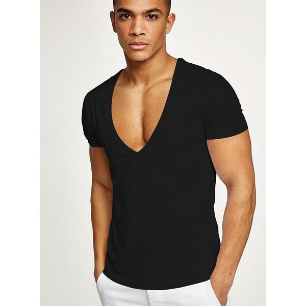Men Deep V Neck T-Shirts Summer Streetwear