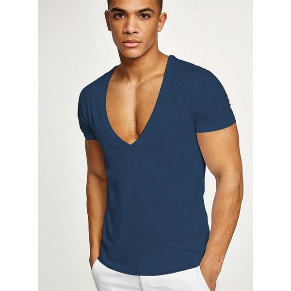 Men Deep V Neck T-Shirts Summer Streetwear