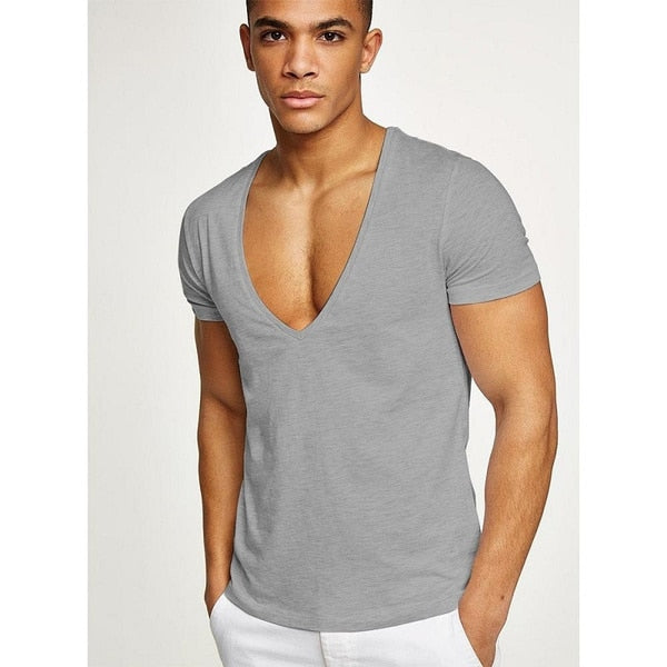 Men Deep V Neck T-Shirts Summer Streetwear
