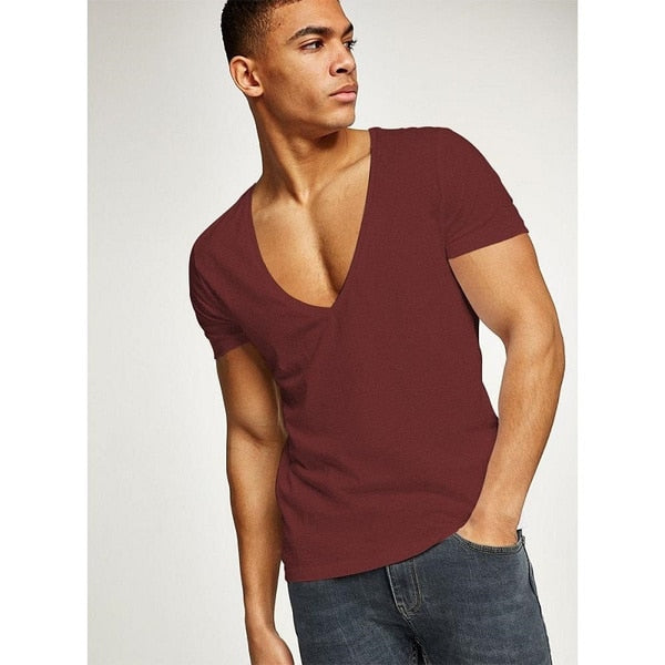 Men Deep V Neck T-Shirts Summer Streetwear