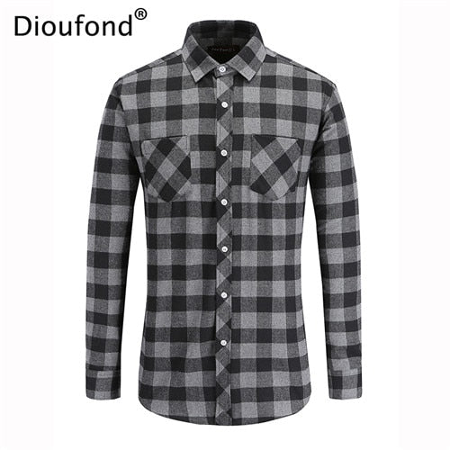 Mens Plaid Cotton Shirt Long Sleeve