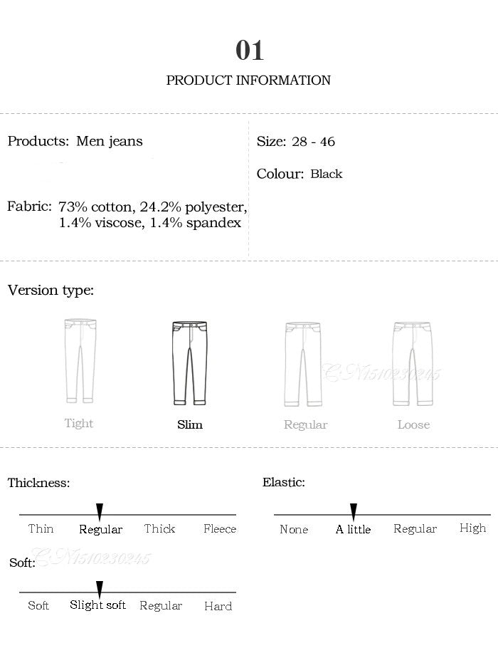 Classic Black Jeans Denim Slim Fit
