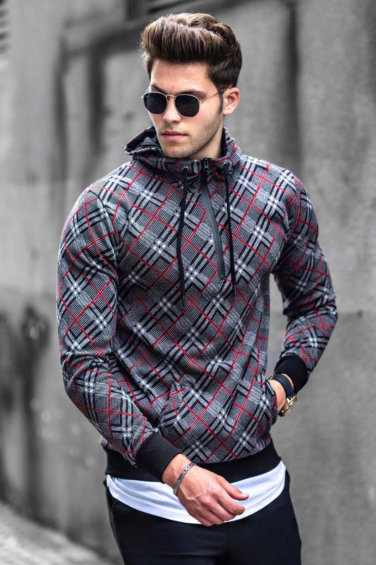 Burgundy Patterned Zipper Hoodie