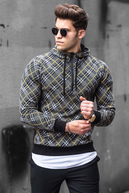 Yellow Patterned Zipper Hoodie