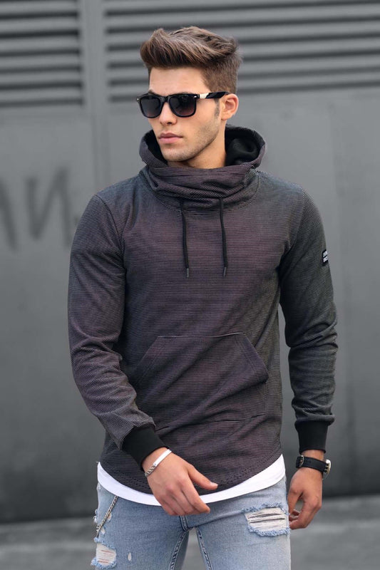 Collar Detailed Anthracite Hooded Sweatshirt