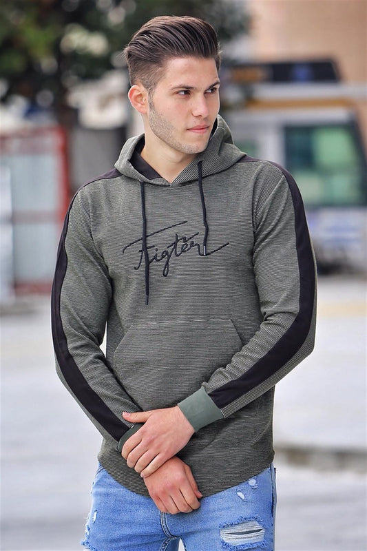 Printed Khaki Hooded Sweatshirt 4129