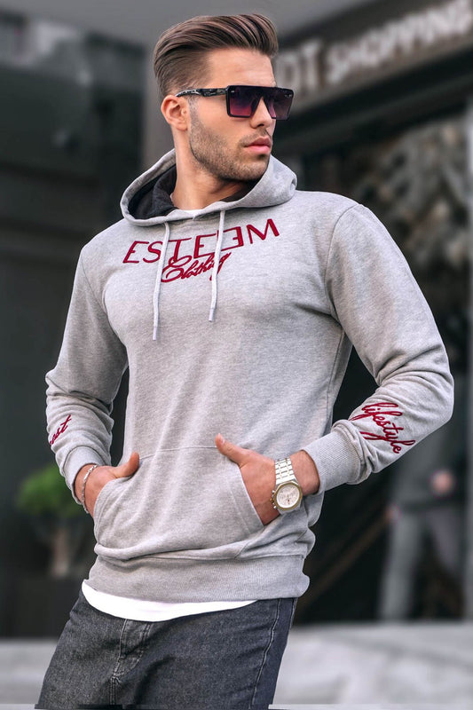 Printed Grey Hooded Sweatshirt 4402