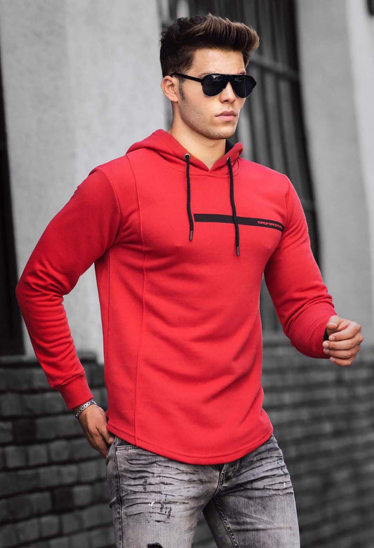 Red Hooded Printed Sweatshirt