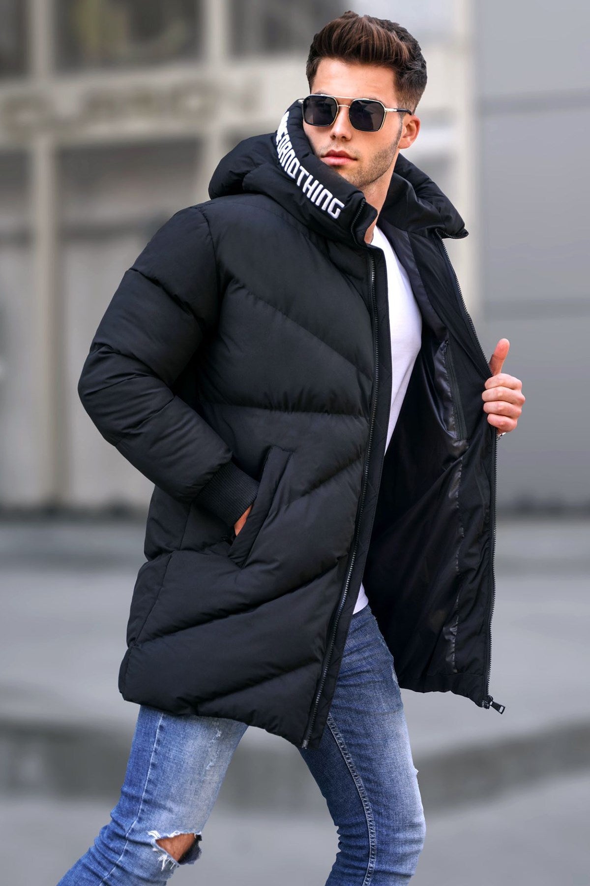 Black Hooded Basic Inflatable Coat 5775